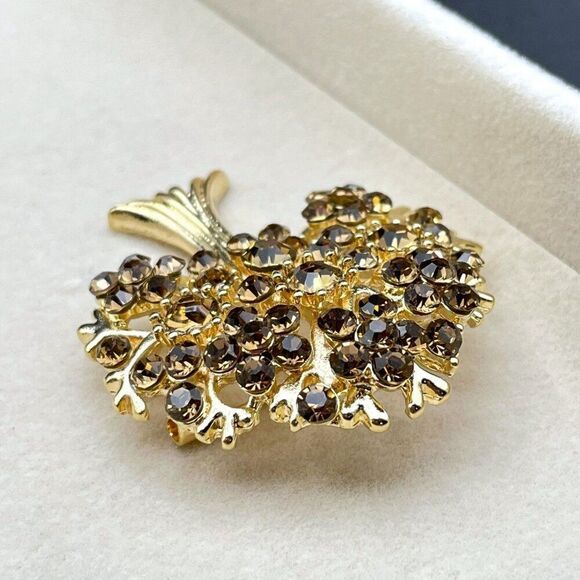 Yellow Gold with Champagne Topaz Crystal Blooming Tree Pin Back Brooch - Picture 5 of 9